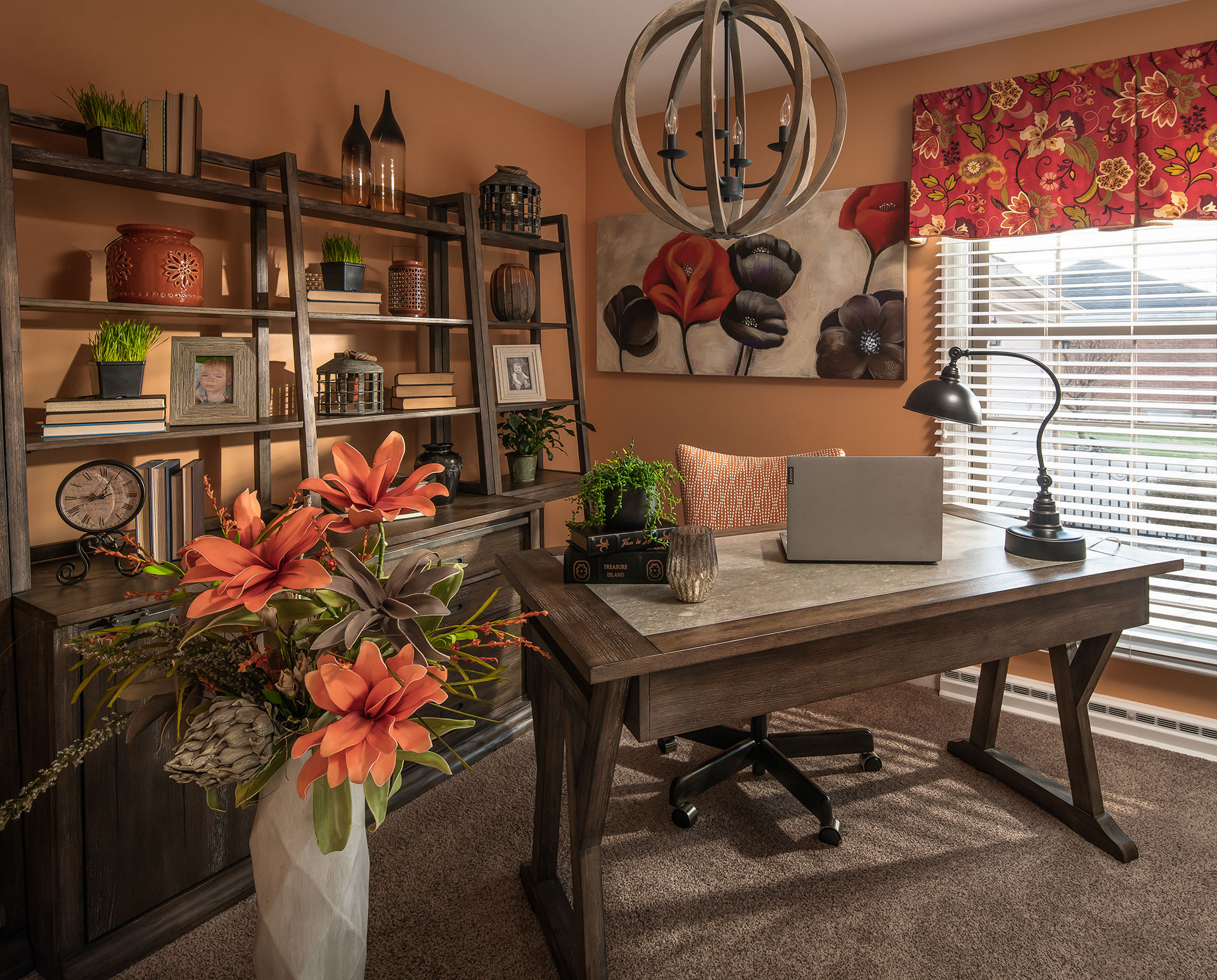 Home Office with Fun Orange Accents