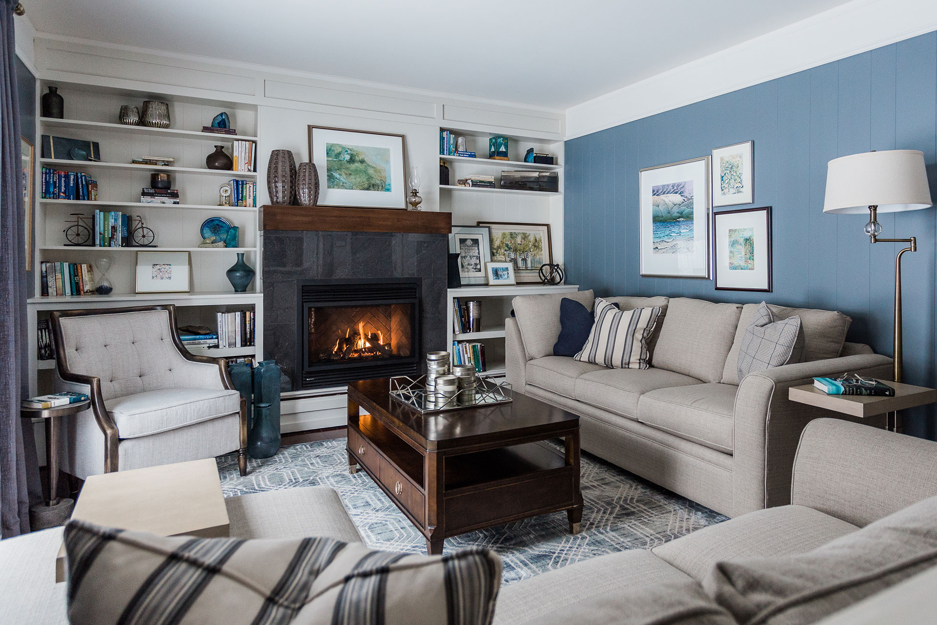 Calming Living Room with a Blue Accent Wall